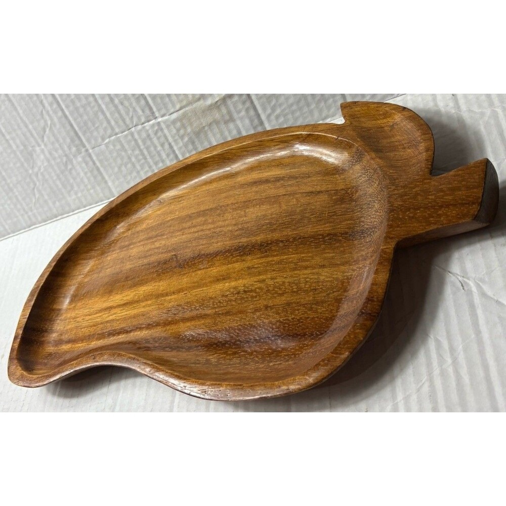 Wooden Pear Shaped Tray Carved Fruit Dish Trinket Catchall Rustic Decor